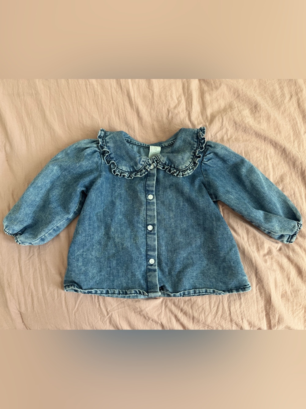 Kids Denim Button-Front Jacket with Ruffle Collar - Blue